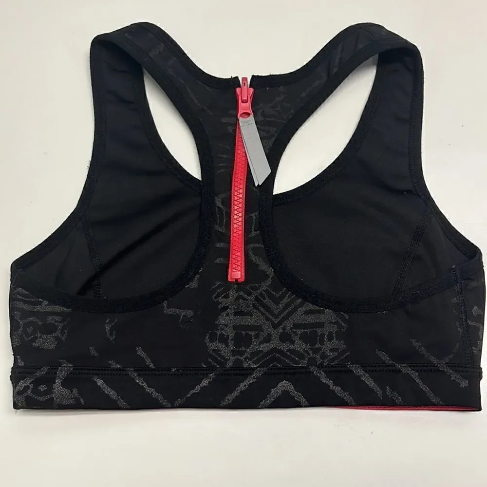 Free People Movement Black/Gray/Coral Abstract Pullover Zip-Up Sports Bra- Small